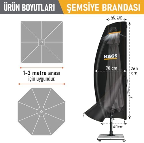 Bahçe Şemsiye Kılıfı, Parasol Konsol Şemsiyesi Brandası, Koruma Örtüsü, Su Geçirmez, Hava Koşullarına Dayanıklı Bahçe Gölgelik Güneşlik Örtüsü (265-40/70/40 cm) Siyah - Görsel 4