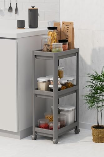 Alternative view of 3 Katlı Tekerlekli Raf Ünitesi - Banyo & Mutfak Organizer - Çok Amaçlı Servis Sehpası - Dar Alanlar İçin Pratik Saklama Çözümü (GRİ)
