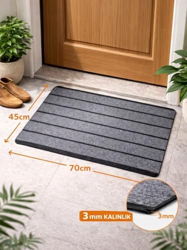 Beylini Şerit Desenli Kapı Önü Paspası Kaymaz taban Dayanıklı Su Geçirmez Emici Nem Toz UV Dayanıklı 45x70cm (Gri) - Görsel 4