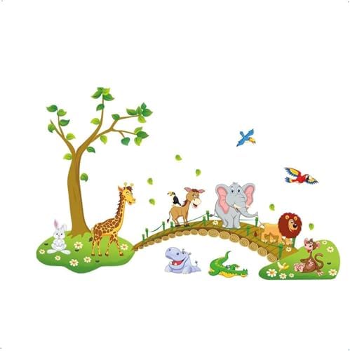 Duvar Çıkartmaları, çocuk odası için hayvan figürlü çıkartmalar, 60x90cm çıkarılabilir aslan, zürafa, fil desenli, orman temalı dekoratif duvar stickerları