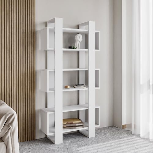 Milano Kitaplık, Raflı Kitaplık, Kütüphane, Çalışma Odası, Ev-Ofis, Beyaz