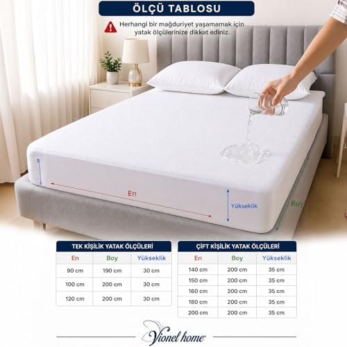Vionel %100 Pamuk, Full Kenar Fitted Sıvı Geçirmez,Tek, Çift Kişilik Bebek Yatak Koruyucu Çarşaf Alez (200x200)