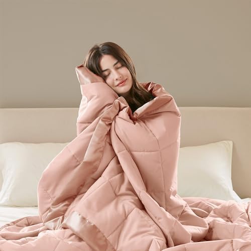Hafif mikrofiber battaniye, lüks dikiş, saten bağlama, vurgulu, 3M ScotchGuard kılıf, kir tutmaz, hipoalerjenik, tüm mevsimler için, standart beden, tam/kraliçe Windom Blush - Görsel 3