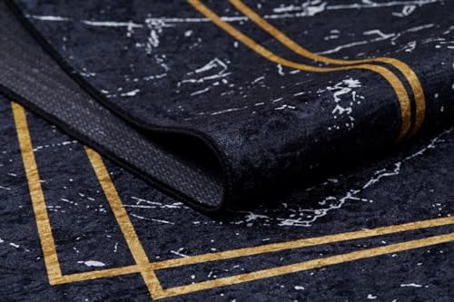 Nijnekamsk Siyah Çerçeveli Modern Geometrik Etnik Desenli Makinada Yıkanabilir Hav Toz Vermez Leke Tutmaz Kaymaz Taban Dijital Makine Baskı Halı Oturma Odası Salon Yolluk Koridor Mutfak Halısı - Görsel 4