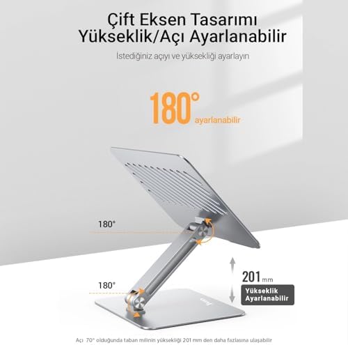 Alüminyum Notebook Standı Yükseklik ve Eğim Ayarlı Ergonomik Metal Laptop Standı 11-17 inch arası notebook dizüstü bilgisayar standı, ayarlanabilir