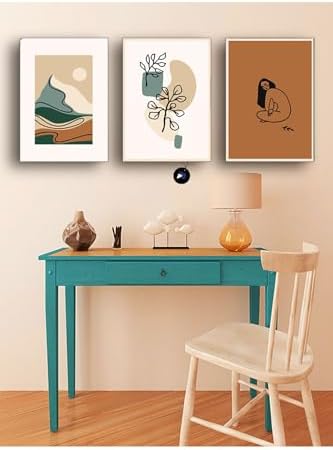 (pster108) Soyut Kahve Doğa Çiçek ve Kadın Üçlü Kanvas Tablo Seti, Premium 3'lü Canvas, 3 Parçalı Duvar Tablosu 30 x 40