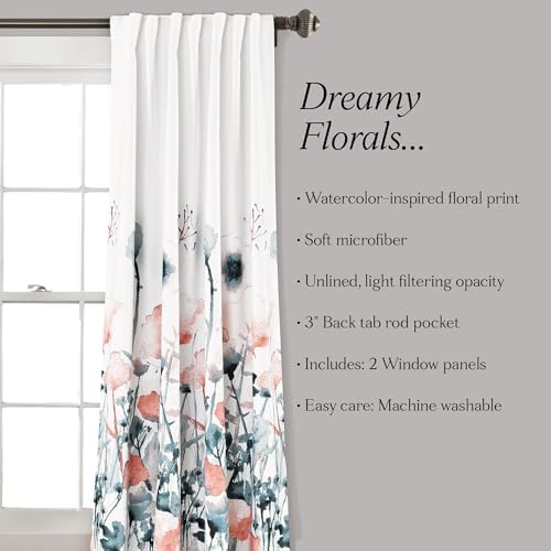 Lush Zuri Flora Oda Karartma Pencere Perdesi Panel Çifti, 160 cm Uzunluk x 132 cm Genişlik, Mavi ve - Görsel 2