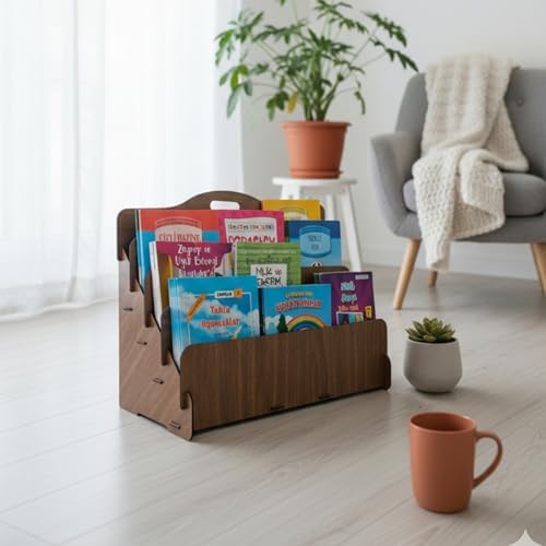 Carry 4 Raflı Ahşap Mini Kitaplık -Çocuk Odası Kitaplık (Ceviz Renk)