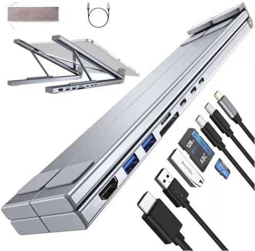 8in1 USB-C Laptop Taşınabilir Folding Notebook Stand, Entegre Çoklu Port Hub, HDMI 4K, USB 3.0, PD 100W Şarj Destekli Ayarlanabilir 11 inç 17 İnç Dizüstü Bilgisayar Stant 480gr | LS81