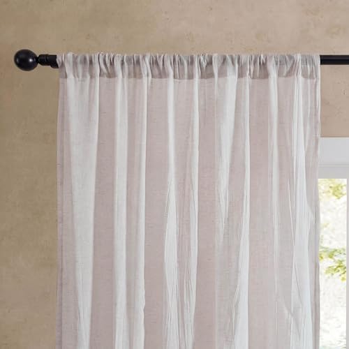 French Connection - Kiralık Ezilmiş, Pencere Perdesi, 2 Panelli Set, Yarı Şeffaf, Modern Ev Dekoru, Oturma Odası, Yemek Odası, Yatak Odası, Yurt için Perdeler, Ölçüler 127 cm x 160 cm, Krem Beyaz - Görsel 3