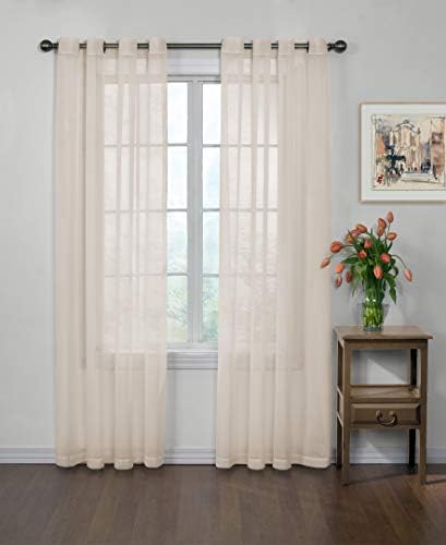 Yatak Odası veya Oturma Odası için Koku Nötrleştirici Şeffaf Vual Gromet Pencere Perdesi (1 Panel), 149 cm x 241 cm, Fildişi - Görsel 3