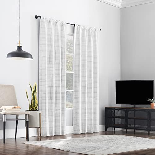 Sun Zero Crestwood Dokuma Ekose Termal Toplam Karartma Arka Sekmeli Perde Paneli, 101,6 cm x 160 cm, Beyaz - Görsel 3