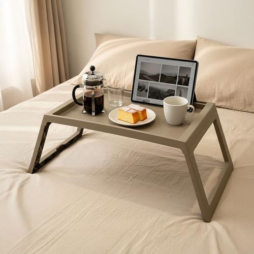 Katlanabilir Yatak Üstü Laptop Sehpası ve Kahvaltı Masası - Tablet ve Telefon Standlı Çok Amaçlı Portatif Çalışma Sehpası (56x36x26 cm) (TOPRAK) - Görsel 4
