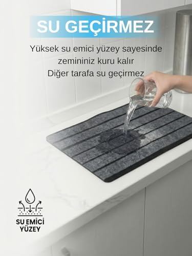 Beylini Şerit Desenli Kapı Önü Paspası Kaymaz taban Dayanıklı Su Geçirmez Emici Nem Toz UV Dayanıklı 45x70cm (Gri) - Görsel 2