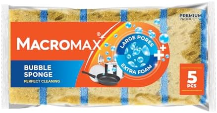 Macro Max Bubble Bulaşık Süngeri 5'li Paket, Büyük Gözenekli Ekstra Köpük Teknolojisi