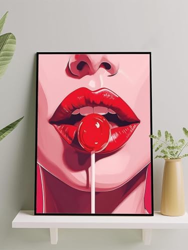 Alternative view of Woman Lip Pop, Kadın Dudak Lolipop Pop Art Çerçeveli Tablo - Çerçeveli Poster, Sanatsal Dekorasyon