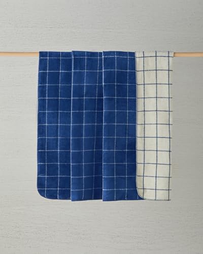Plain Check Pamuklu Tek Kişilik Battaniye Lacivert - Krem - Görsel 2