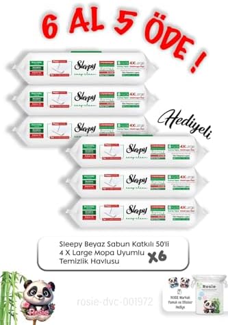 Beyaz Sabun Katkılı 50'li 4 X Large Mopa Uyumlu Temizlik Havlusu 6 Al 5 Öde ve Rosie pamuk