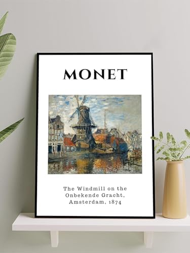 , The Windmill, Amsterdam, Kanalda Yel Değirmeni Sanatsal Çerçeveli Tablo - Çerçeveli Poster