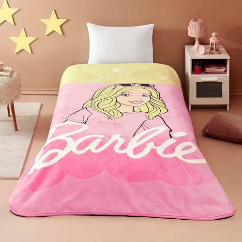 TAÇ Malibu Çizgi Film Karakteri Pamuk-Polyester Karışım Battaniye, Sarı, Pembe, Tek Kişilik