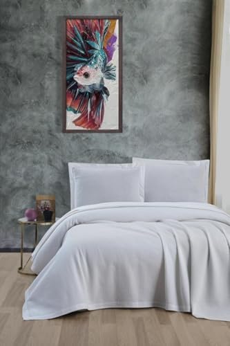 Klimalı Pike,%100 Pamuk Petekli Pike, Dörtmevsim Pike Tek Kişilik 170x240 Beyaz - Görsel 2