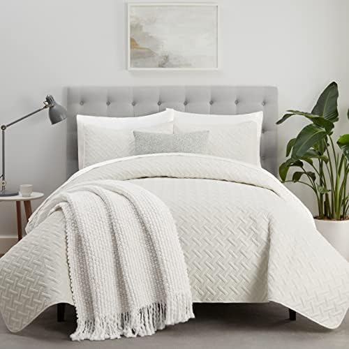 Serta ComfortSure Yumuşak 3 Parça /Cal Yorgan Nevresim Takımı, Yatak Örtüsü/Örtü ve Yastık Kılıfı Dahil, Her Mevsim için Yatak Takımı, Makinede Yıkanabilir, Fildişi - Görsel 2