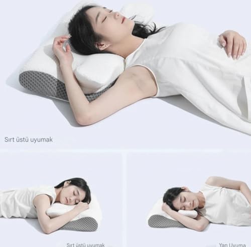 Boyun Desteği için Ultra Fıtık Ağrı Giderici Soğutma Yastığı, Ayarlanabilir Servikal Yastık Rahat Uyku, icin Ergonomik Konforlu Hafızalı Köpük Yastıklar Kırışık giderici (BEYAZ GRİ) - Görsel 4