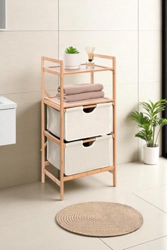 Bambu 2 Raflı 2 Çekmeceli Banyo Düzenleyici Çekmeceli Dolap Komodin DB-0045