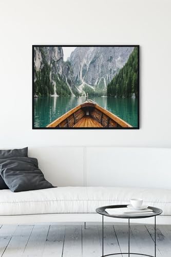 (pster10757) Tekne Ve Göl Manzara Çerçeveli Tablo (50x70cm)