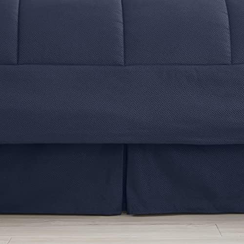2 Yastık Kılıfı & 2 Yastık Kılıfı & Yatak Eteği Dört Mevsim Sıcaklık, İnce Çift Fırçalı Mikrofiber/%100 Fiber Dolgu, Yunan Anahtar Lacivert, Kraliçe