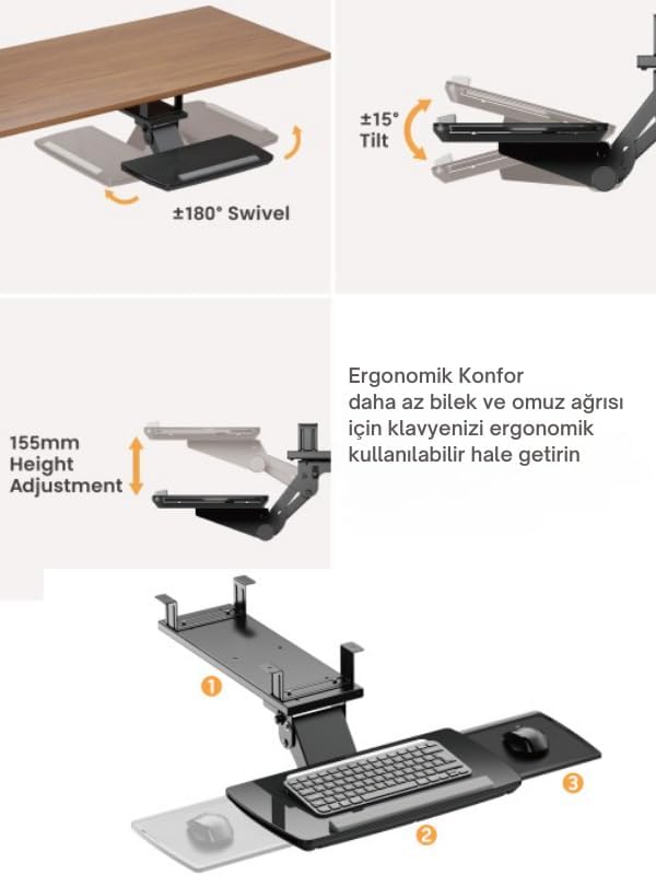 Alternative view of Masa Altı Çekilebilir Ayarlanabilir Klavye Rafı