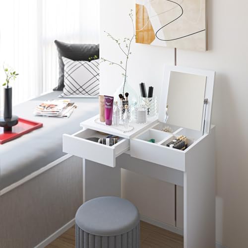 Aynalı Makyaj Masası, 2 Çekmeceli, Beyaz, MKJ 101 70x42