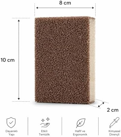 Alternative view of Bulaşık Ovma Süngeri, Kahverengi, 8x10x2 cm, Dayanıklı Yapı, Etkili Temizlik, Kimyasal Dirençli, Hafif ve Ergonomik