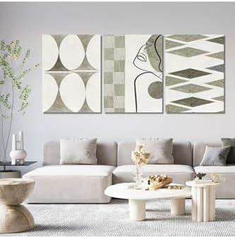 3'Lü Kanvas Duvar Tablosu Çizgisel Soft Yeşil Ve Kadın Silüeti, 30 X 40