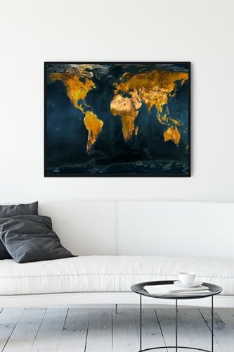 (pster12153) Masmavi Dünya Haritası Çerçeveli Tablo (40x50cm)