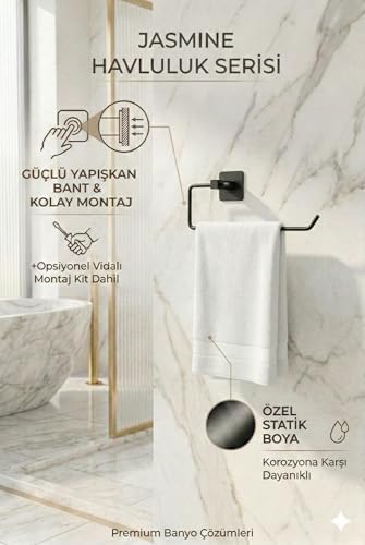 Alternative view of Banyo Yapışkanlı Siyah Kare Açık Solo Havluluk Havlu Askısı