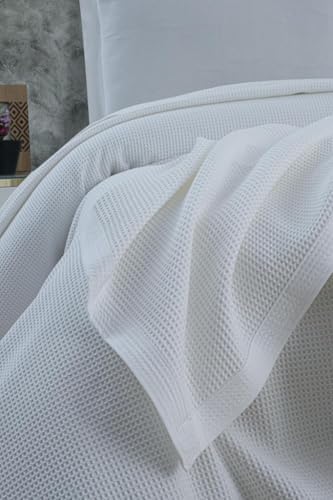 Klimalı Pike,%100 Pamuk Petekli Pike, Dörtmevsim Pike Tek Kişilik 170x240 Beyaz - Görsel 3