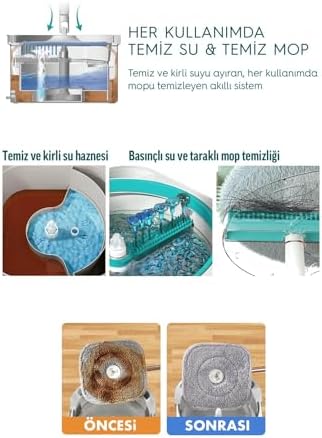 AQUA MASTER TEMİZ & KİRLİ SUYU AYIRMA ÖZELLİĞİ OTOMATİK TEMİZLİK SETİ MOP PASPAS