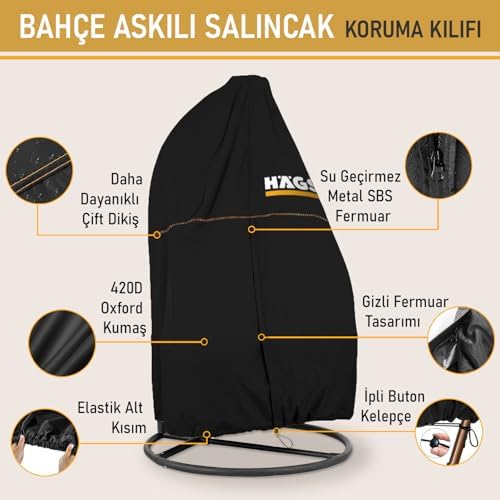 Bahçe Salıncağı Örtüsü, Salıncak Koltuk Koruma Kılıfı Brandası, Hamak Dış Mekan Su Geçirmez Mobilyası Koruyucu Örtü - 190 x 115cm
