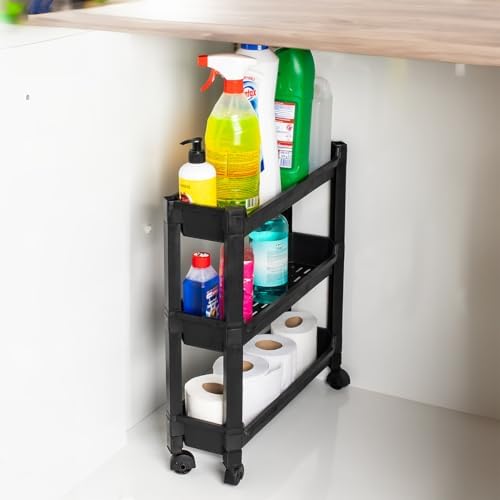 Alternative view of Çok Amaçlı Siyah 3 Katlı Tekerlekli Dikdörtgen Banyo Raf Ünitesi