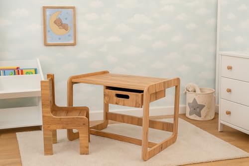 Tek Kişilik Çekmeceli Ahşap Çocuk Oyun & Aktivite Masa ve Takımı - 18mm Ceviz Renk MDF - Görsel 4
