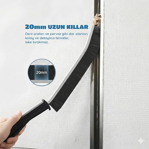 Alternative view of 2’li Paket İnce Uzun Boşluk Temizleme Fırçası - Sert Kıllı Pencere Rayı, Derz ve Mutfak Detay Temizleyici - Ergonomik Saplı Dar Alan Süpürgesi