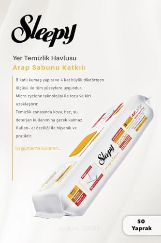 4'lü Arap Sabunu Katkılı Mopa Uyumlu 4 XLarge Yer Temizlik Havlusu 50 Yaprak ve ROSIE Pamuk