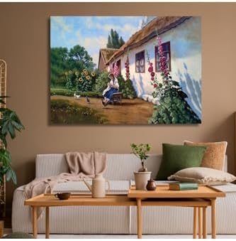 Alternative view of Tekli Yatay Kanvas Tablo Natural Köy Evi ve Kız Manzarası 70 x 50 gartNM8512