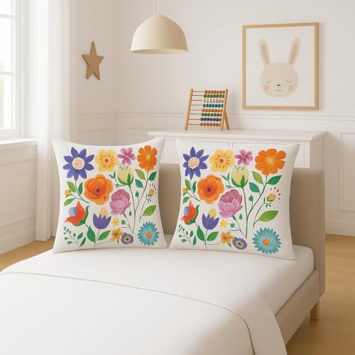 Dijital Baskı Çiçek Desenli Dekoratif Yastık Kılıfı 45x45 cm – Fermuarlı, Yıkanabilir, Renkli Tasarım, 4’lü Set – İç Yastık Dahil Değildir - Görsel 2
