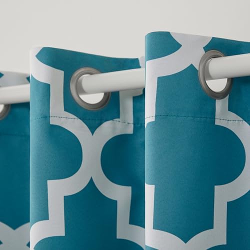 Curtains Ironwork Satin mit Blackout-Tülle-Fenster Vorhang-Paar, Polyester, blaugrün, 52x108