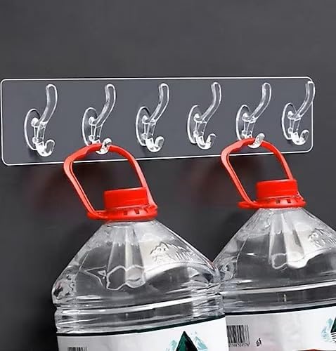Kendinden Yapışkanlı Güçlü Şeffaf 6 Kancalı Askılık, Kapı Arkası, Mutfak, Duvar, Banyo Askısı