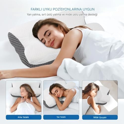 Boyun Desteği için Ultra Fıtık Ağrı Giderici Soğutma Yastığı, Ayarlanabilir Servikal Yastık Rahat Uyku, icin Ergonomik Konforlu Hafızalı Köpük Yastıklar Kırışık giderici (BEYAZ GRİ) - Görsel 2