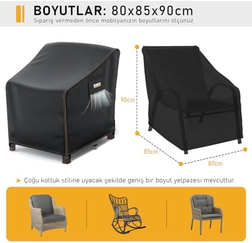 Alternative view of Tek Kişilik Bahçe Koltuk Örtüsü, Koruma Kılıfı, Su Geçirmez Açık Hava Bahçe Mobilya Kılıfları, Dış Mekan Kılıfı Örtü Branda, Ağır Hizmet Tipi, 80-85-90cm - Siyah