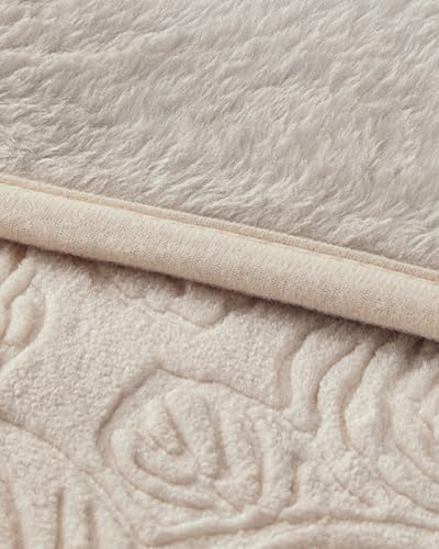 Shabby Rose Emboss Çift Kişilik Battaniye Krem - Görsel 2